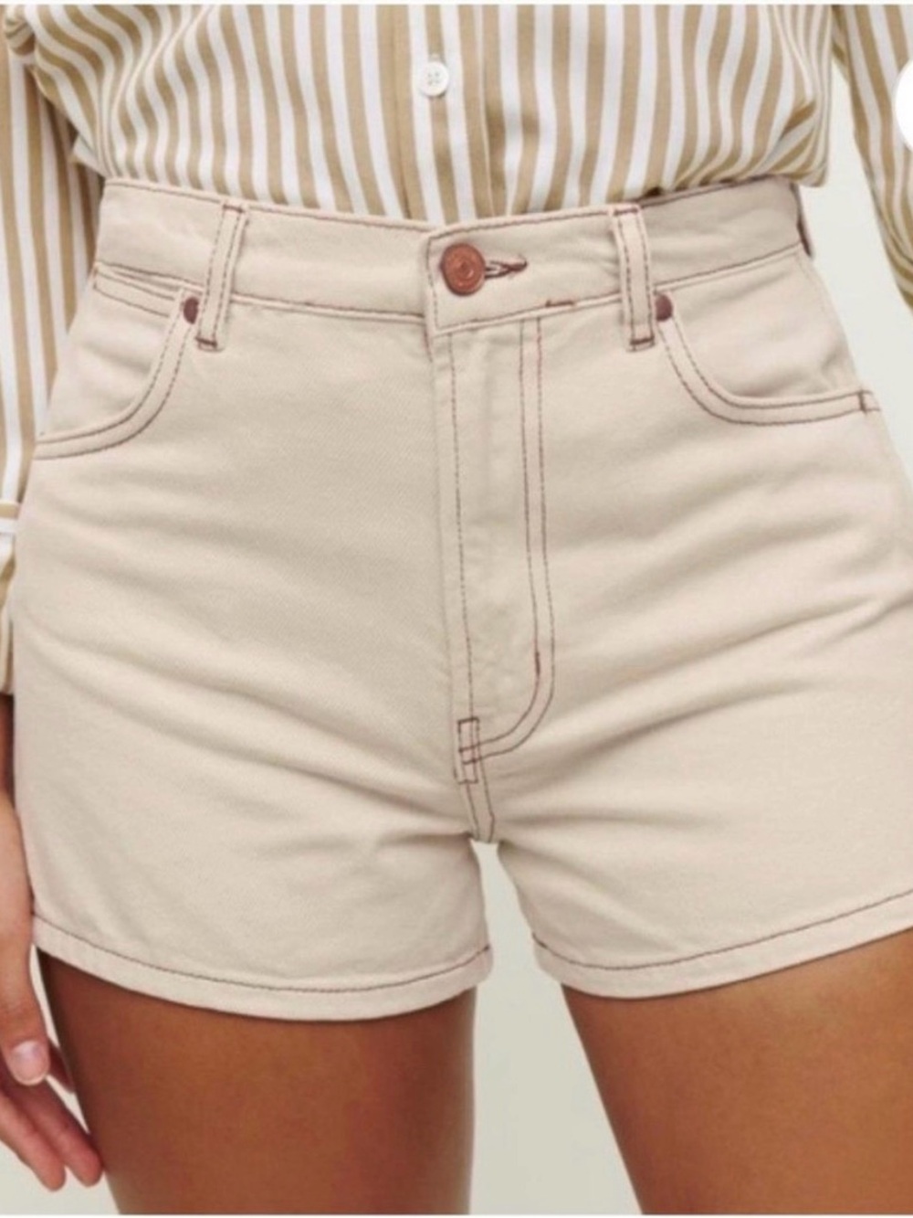 Reformation the Cowboy Shorts - Cream High-Rise Denim Shorts